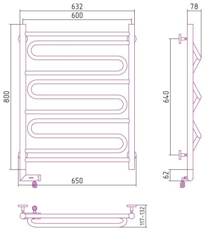 Полотенцесушитель электрический "ЭЛЕГИЯ 2.0" 800х600 / МЭМ левый (Матовый черный), артикул 31-5218-8060