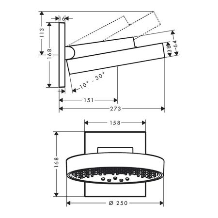 HG Rainfinity Верхний душ, d=250мм, 3 jet, с настенным держателем, цвет: хром, артикул 26232000
