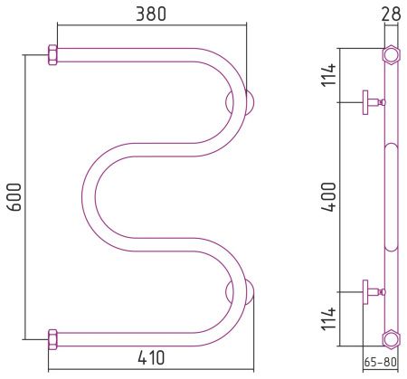 Полотенцесушитель водяной "М-обр.+" 600х400 Н. Г. 1" (Флок состаренная бронза)