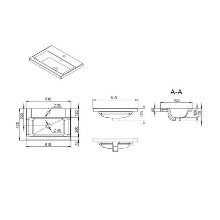 M90WCC0602BM GEM, Раковина мебельная, керамическая, 60 см, встроенная, цвет: черный матовый, артикул M90WCC0602BM