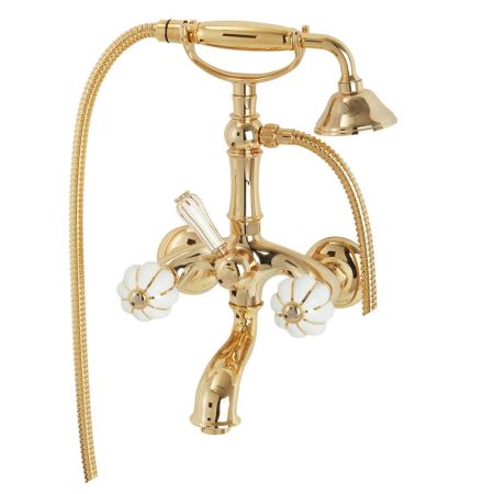 OLIVIA Смеситель для ванны внешний, бел. с золотым декором/золото, артикул 19028