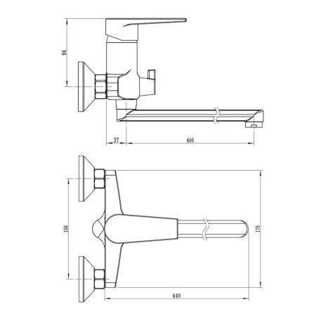 Смеситель для ванны VODA BT40, хром
