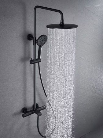 душевые стойки Vincea Душевая стойка Esse VSFS-1E1TMB термостатическая с изливом, 25см верх душ, черный ,, артикул VSFS-1E1TMB