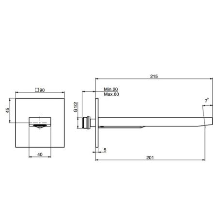 Fima Carlo Frattini Zeta Излив для ванны, настенный, 20см., цвет: хром, артикул F2424OR