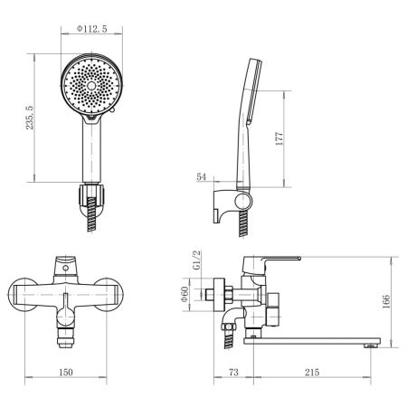 Смеситель для ванны FASHUN A2289, хром