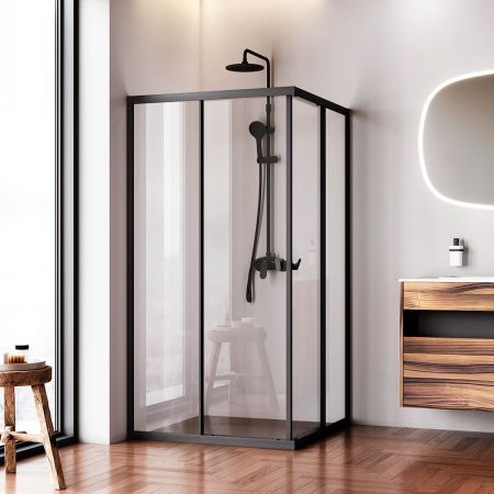 W87G-403-100100-BT Sunny душ огражд квадратн, раздвижн двери 100x100 черный,стекло прозрачн, артикул W87G-403-100100-BT