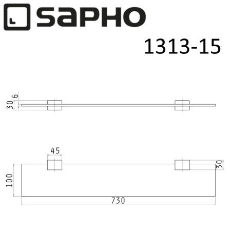 Полочка EVEREST стеклянная, 600x100 мм, с хромированными держателями, Sapho, артикул 1313-15