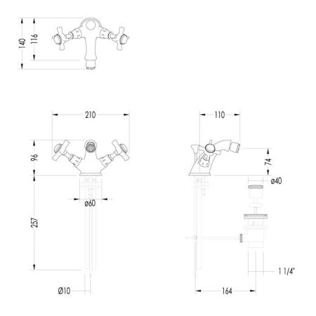 Devon Coventry Смеситель для биде с донным клапаном, жёсткая (трубка) подводка воды, цвет хром