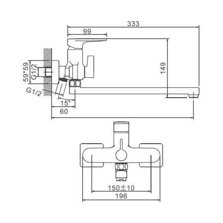 Смеситель для ванны BELZ B22713-3, оружейная сталь, артикул B22713-3