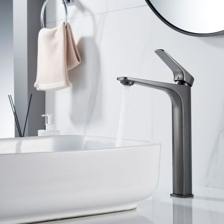 Смеситель для раковины высокий Shevanik S4211T, оружейная сталь, артикул S4211T