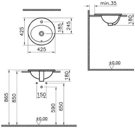 Раковина накладная S20, 42,5 см, артикул 5466B003-0001