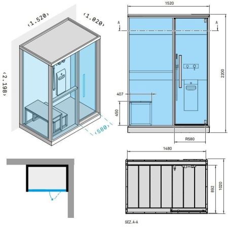 Effegibi H Medium Хаммам с душем, угловой L.H., DX, 152x102xh220см, отделка: Soft Sand, артикул LO 81 01 0006