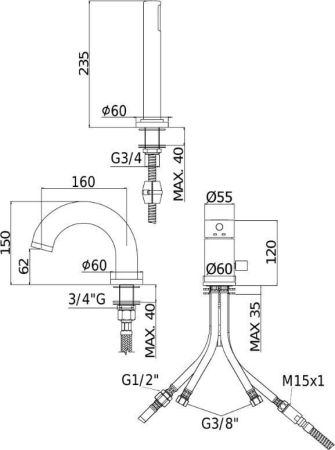 Смеситель на борт ванны Paffoni Light LIG047NO, артикул LIG047NO