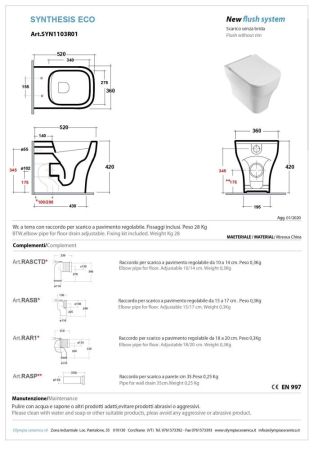 Olympia Synthesis Eco, напольный безободковый унитаз 52x36xh42 см, цвет черный матовый