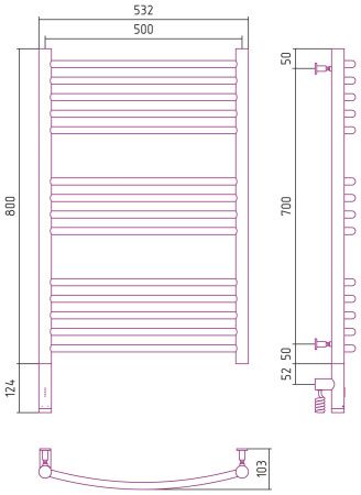 Полотенцесушитель электрический "БОГЕМА 3.0" 800х500 / МЭМ левый (Матовое золото)