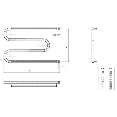 Водяной полотенцесушитель Тругор М 3/4 60x50 с полкой Хром, артикул М34/6050Пs