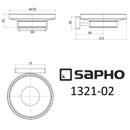 Мыльница OLYMP керамическая с подставкой, настенная, хром, Sapho, артикул 1321-02