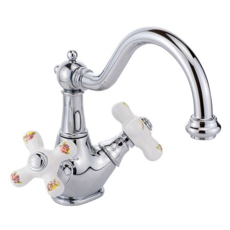 PROVANCE Смеситель для раковины, донный клапан "click-clack", бел. с декором/хром, артикул 19474