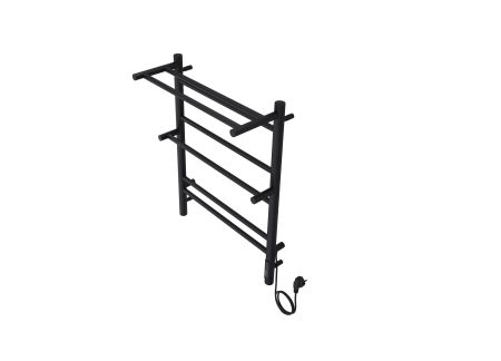 Полотенцесушитель электрический Aquatek (Акватек) Альфа П7 500х700 мм, с полкой, черный муар, подключение скрытое к сети электропитания / электропровод с вилкой, с терморегулятором и таймером quick touch, нержавеющая сталь AISI 201, гарантия 5 лет, артикул AQ EL RRP0770BL