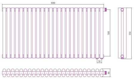 Отопительный радиатор ЭСТЕТ-11 н/ж EU50 500х1080 / 24 сек (Матовый ЧЁРНЫЙ), артикул 31-0312-5024
