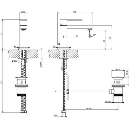 Gessi Rettangolo Смеситель для раковины на 1 отверстие с донным клапаном, цвет: черный, артикул 20001#299