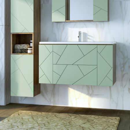 Тумба под раковину подвесная Бриклаер КРИСТАЛЛ фисташковый, 100 см, артикул 4627125417139