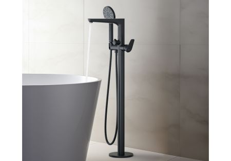 Смеситель для ванны напольный (внешняя и скрытая часть) AQUATEK, матовый черный AQ1145MB БЕТТА, артикул AQ1145MB