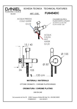 Daniel Fusion, гигиенический душ со смесителем на хол./гор. воду, цвет графит, артикул FU6454DC-GO