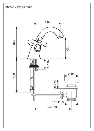 Смеситель Deco Classic с донным клапаном для раковины, цвет белый-золото, артикул 12013BO