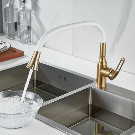 Смеситель для кухни с гибким изливом Raffine F303G-1, золотой сатин, артикул F303G-1