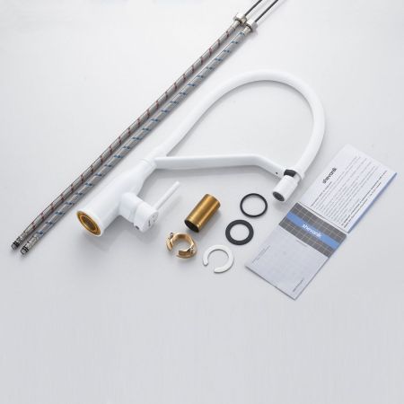 Смеситель для кухни с гибким изливом Shevanik S343C-1, белый