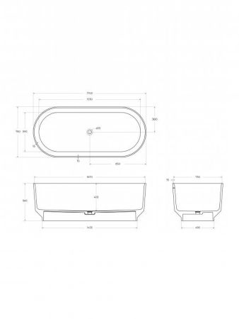 Ванна отдельностоящая 1700x760x560, Grey Mist, CEZARES CZR-LINER-170-76-56-GM-PFB, артикул CZR-LINER-170-76-56-GM-PFB