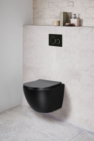 Унитаз подвесной Globo VT1-14SMB безободковый, цвет матовый черный, ультратонкое сиденье soft-close, артикул VT1-14SMB