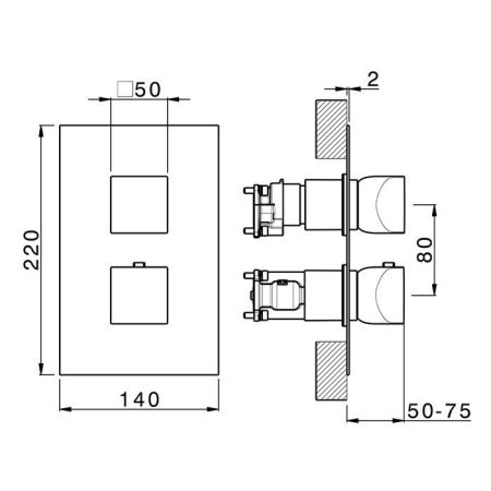 CISAL HI-RISE Смеситель настенный встраиваемый, термостатический, с переключателем на 1/2/3 положения, внешняя часть, цвет хром