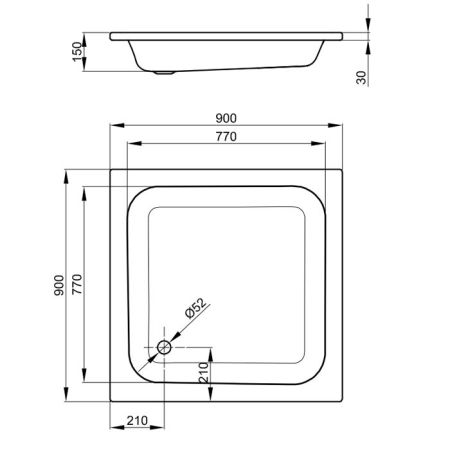 BETTE Душевой поддон квадратный 90х90хh15см, D52 мм, c покрытием антислип, цвет белый, артикул 5900 AR