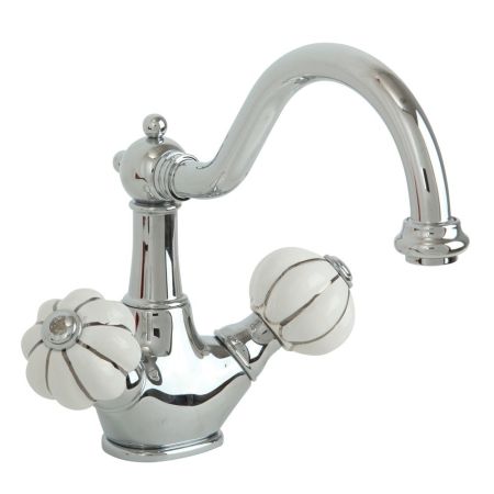 OLIVIA Смеситель для раковины, донный клапан "click-clack", бел. с декором платина/хром, артикул 19016