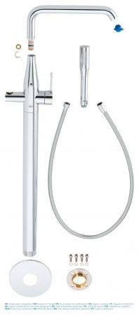 Смеситель для ванны GROHE Essence+ с душевым гарнитуром, верхняя монтажная часть, напольный монтаж, хром (23491001), артикул 23491001