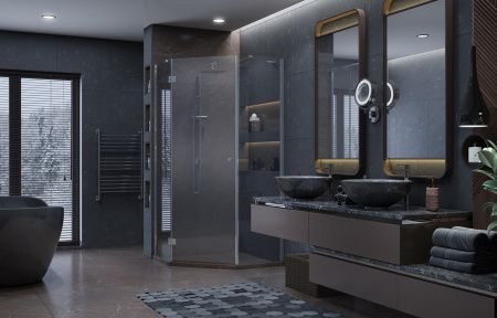 Душевой уголок Ambassador Diamond 12011112R-ST5, пятиугольный, линейный трап, 100х100