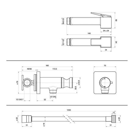 Гигиенический душ, Bossini, CUBE-BRASS, шланг-есть, длина шланга, мм-1250, держатель-есть, цвет-черный матовый, с прогрессивным смесителем, артикул E38003B.073