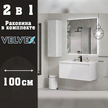 Тумба с раковиной подвесная Velvex Klaufs tp.KLA.MAR.100.1Y белый, 100 см