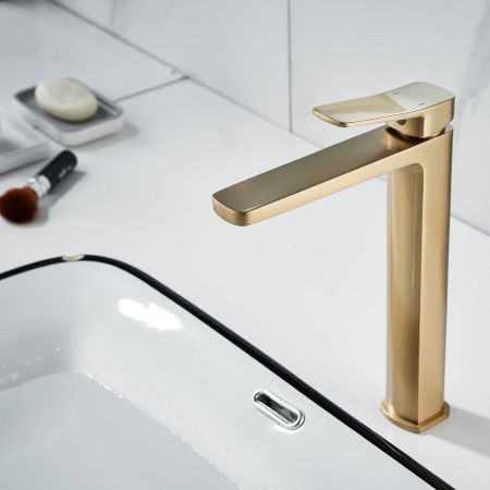 Смеситель для раковины Shevanik S9911G, золотой сатин, артикул S9911G