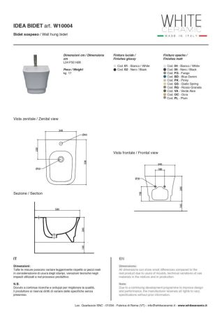 White Ceramic Idea, подвесное биде c крепежом, 51x34x28h см, цвет белый глянцевый, артикул W1000401