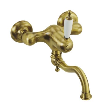 CUCINA OXFORD Смеситель для кухни моноком. настенный, излив 18 см, ручка белая/бронза