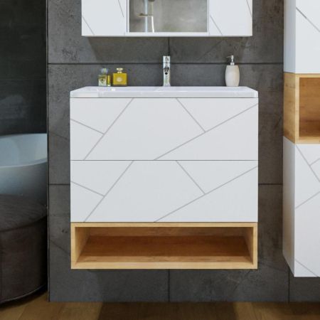 Комплект мебели для ванной Бриклаер КРИСТАЛЛ 80ZSSB, белый/дуб бунратти, артикул КРИСТАЛЛ 80ZSSB