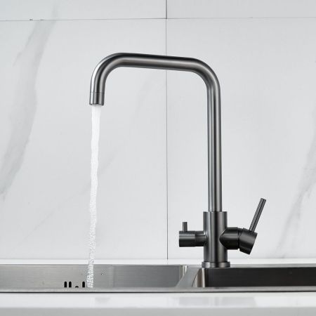 Смеситель для кухни с подключением фильтра воды Raffine F118T, оружейная сталь