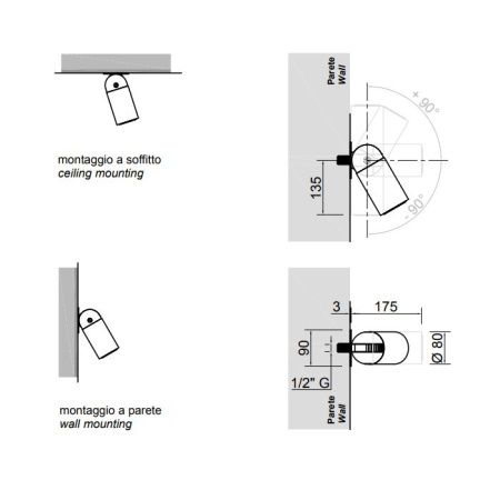 ANTONIO LUPI AZIMUT Верхний душ Ø80 мм., настенный или потолочный, поворотный, матовая нержавеющая сталь