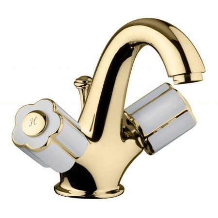 Bongio Fleur Blanc Смеситель для раковины с донным клапаном, цвет золото/белый фарфор