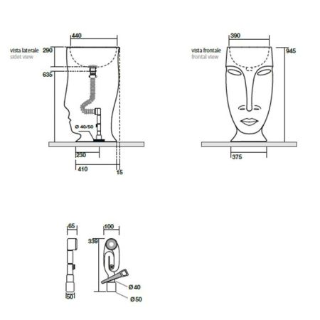 Kerasan Artwork Раковина свободностоящая "MOLOCO", слив в стену, цвет: Grigio matt