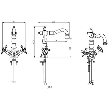 Смеситель для умывальника, высокий TRADIZIONALE ORO