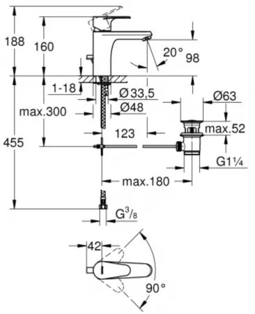 Смеситель для раковины Vigour by GROHE с донным клапаном, хром (75140326)